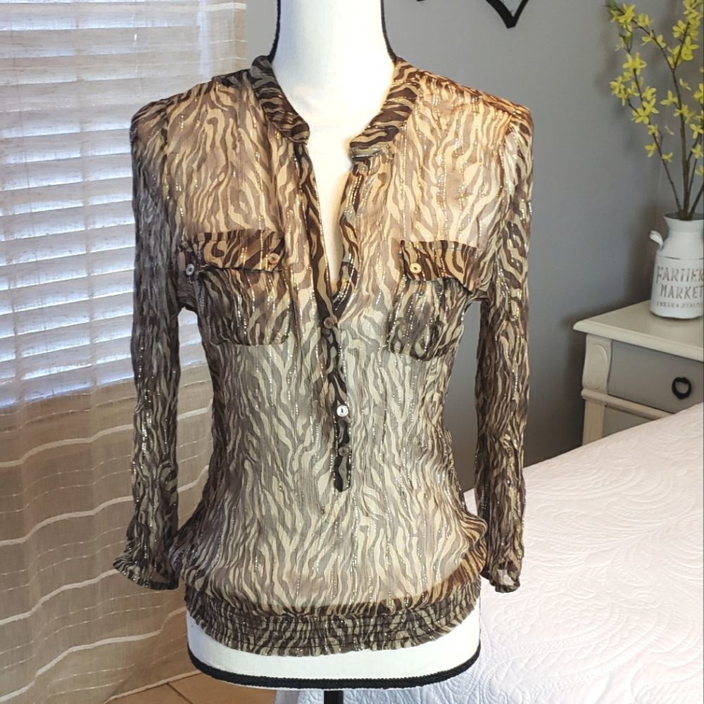 Cache Animal print Silk Blouse Small